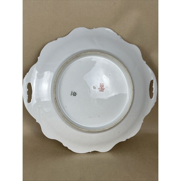 Antique Elite Works Limoges France Pink Green Floral Serving Plate Golden Hdls - Picture 5 of 15